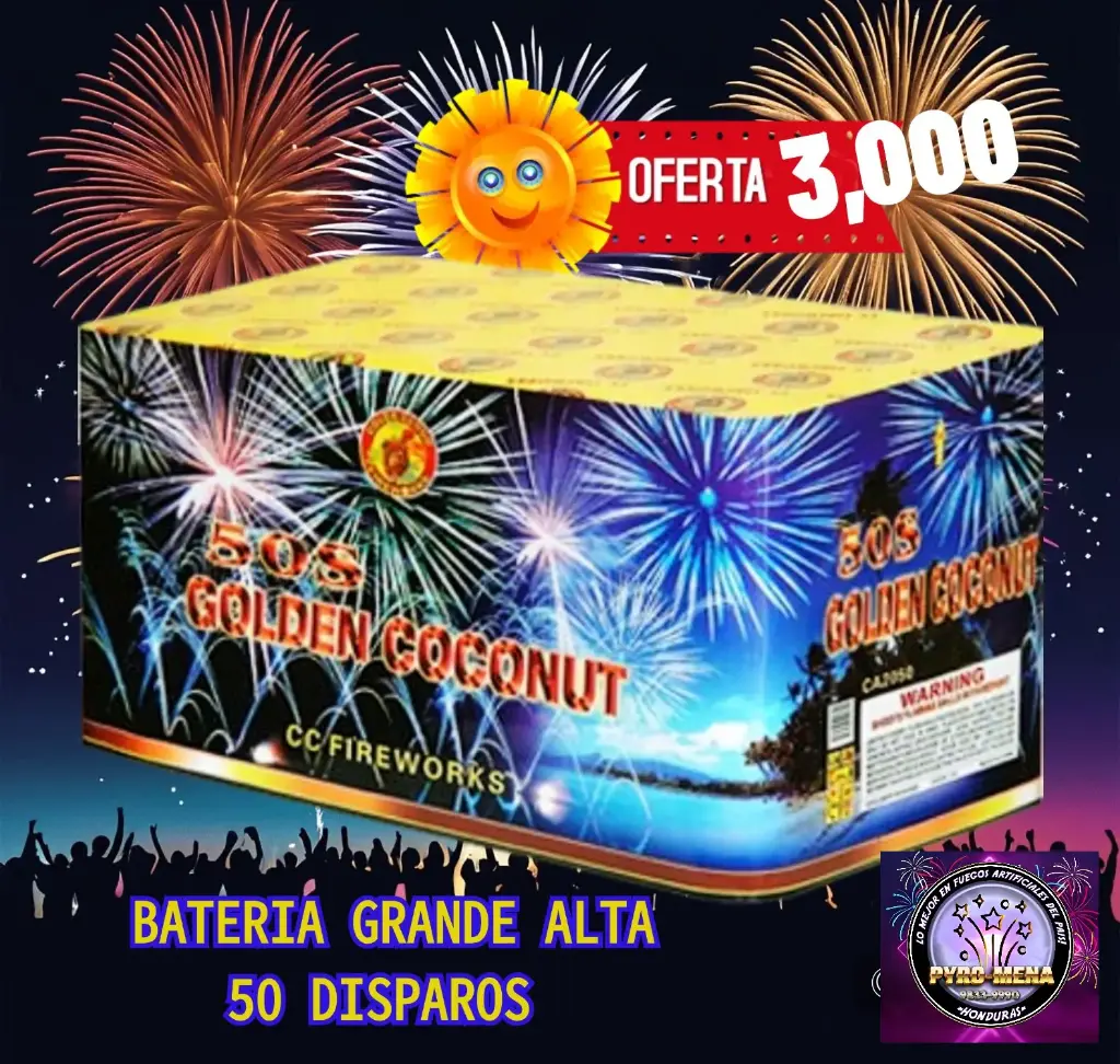 BATERIA GRANDE ALTA LARGA GOLDEN COCONUT 50 DISPAROS